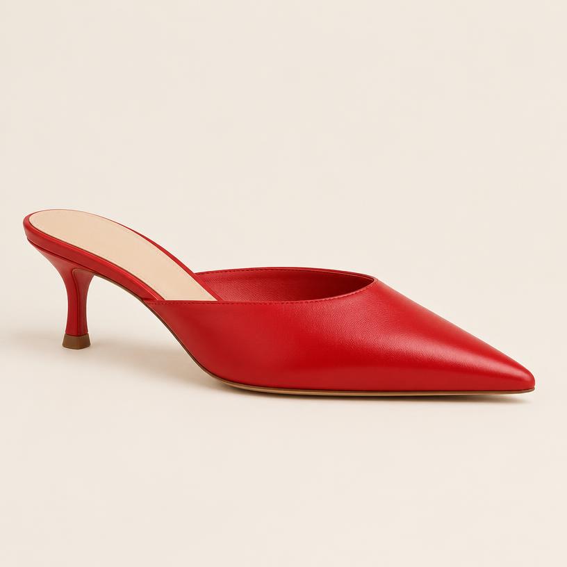 Mule Vermelho Bico Fino Salto Baixo